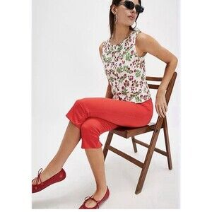 Free People Women Bette Super Slim Orange Red Capri Ponte Knite  NEW Sz 10